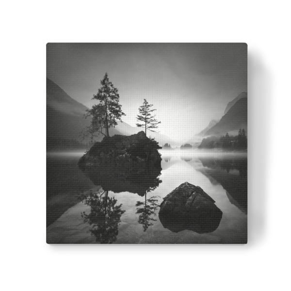 Leinwandbild "Hintersee Bauminsel" artboxONE - Städte,Natur,Schwarzweiß