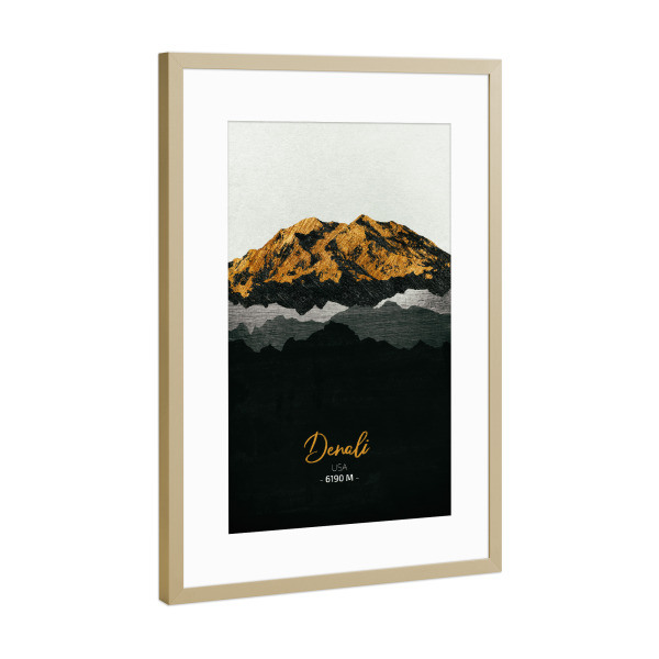 Poster mit Rahmen Gold "Denali - Mount McKinley" artboxONE - Natur,Reise