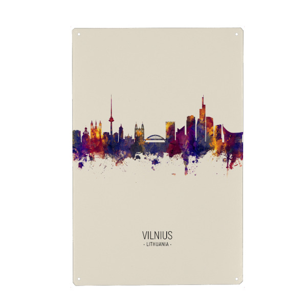 Holzbild "Vilnius Lithuania Skyline Beige" artboxONE - Städte - Vilnius,Lithuania,Skyline,Cityscape,Painting,Watercolour,Stadtbild
