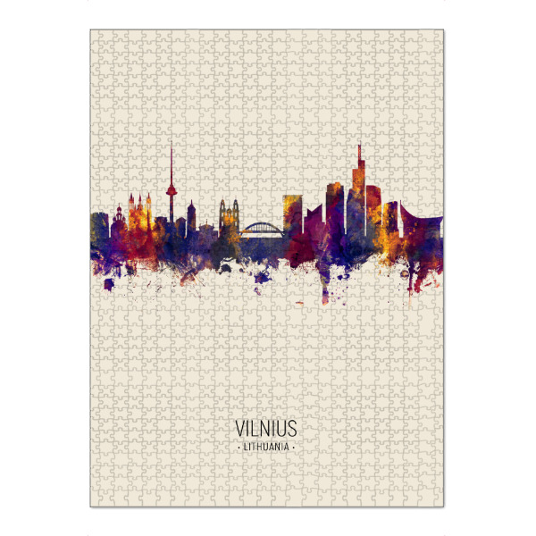 Puzzle Ravensburger "Vilnius Lithuania Skyline Beige" artboxONE - Städte - Vilnius,Lithuania,Skyline,Cityscape,Painting,Watercolour,Stadtbild