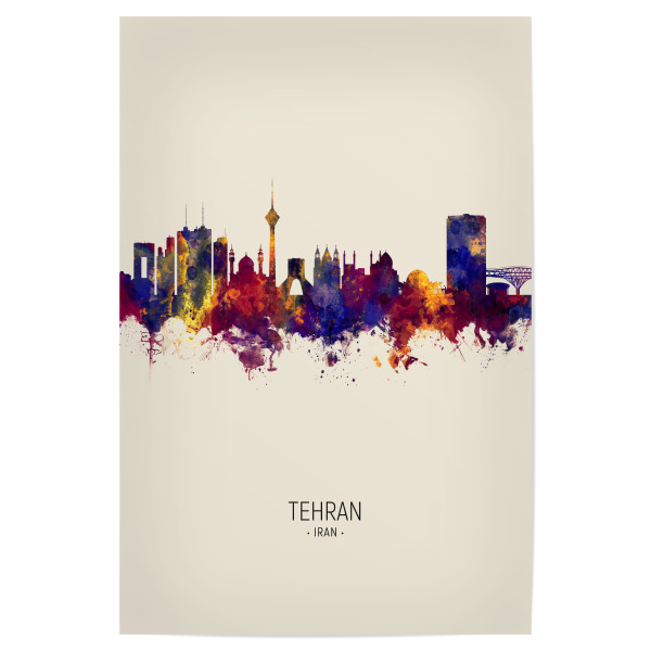 Poster "Tehran Iran Skyline Beige" artboxONE - Städte - Tehran,Iran,Skyline,Cityscape,Painting,Watercolour,Stadtbild