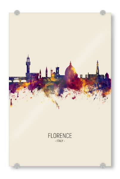 Acrylglasbild "Florence Italy Skyline Beige" artboxONE - Städte - Florence,Italy,Skyline,Cityscape,Painting,Watercolour,Stadtbild