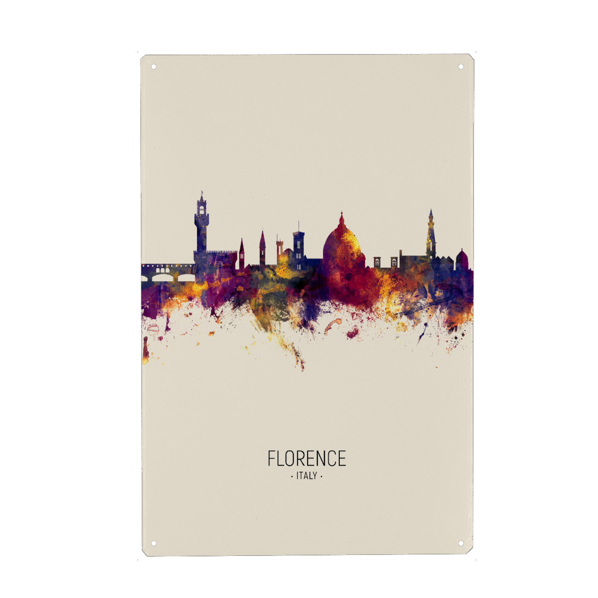 Metall Poster "Florence Italy Skyline Beige" artboxONE - Städte - Florence,Italy,Skyline,Cityscape,Painting,Watercolour,Stadtbild - Blechschild