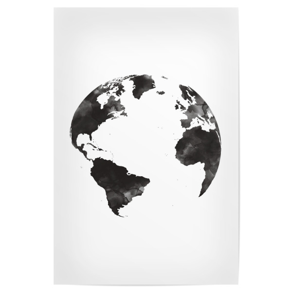 Poster "Globe, World map black and white" artboxONE - Schwarzweiß,Kartografie