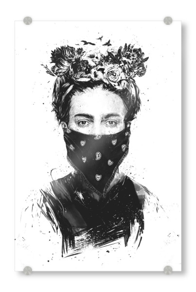 Acrylglasbild "Rebel girl" artboxONE - Floral,Menschen,Schwarzweiß - Girl,Flowers,Black and white,Nature,Scarf,Bandana