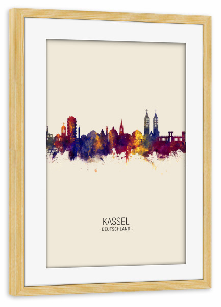 Poster mit Rahmen kiefer "Kassel Germany Skyline Beige" artboxONE - Städte - Kassel,Germany,Skyline,Cityscape,Painting,Watercolour,Stadtbild