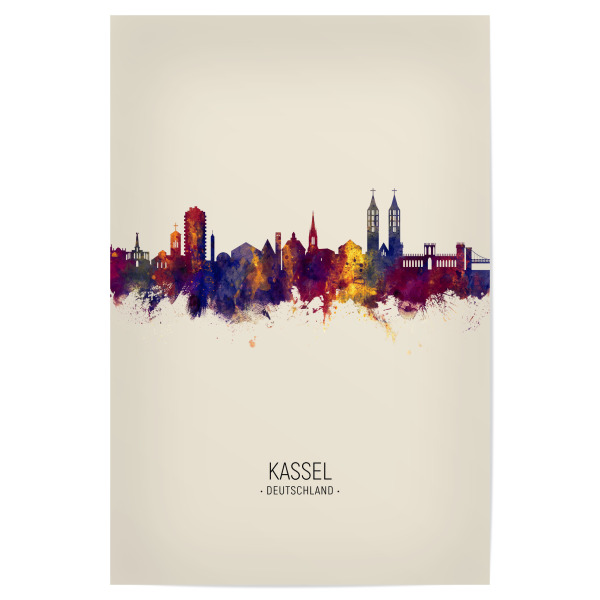 Poster 30x20 cm "Kassel Germany Skyline Beige" artboxONE - Städte - Kassel,Germany,Skyline,Cityscape,Painting,Watercolour,Stadtbild