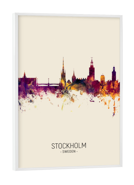Poster mit weißem Rahmen "Stockholm Sweden Skyline Beige" artboxONE - Städte / Stockholm