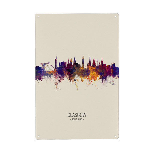 Holzbild "Glasgow Scotland Skyline Beige" artboxONE - Städte - Glasgow,Scotland,Skyline,Cityscape,Painting,Watercolour,Stadtbild