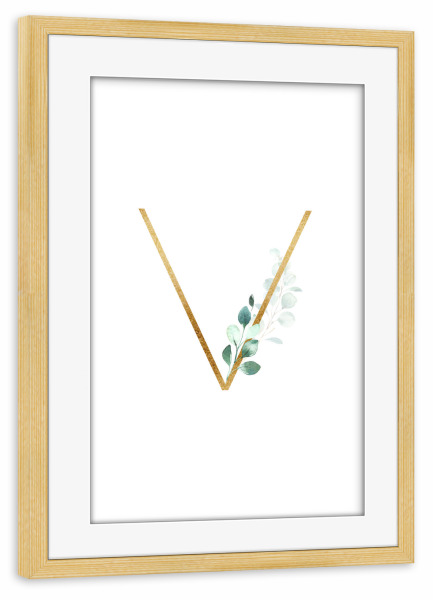 Poster mit Rahmen kiefer "Eucalyptus Alphabet - V" artboxONE - Buchstaben / V - Eucalyptus-alphabet,Buchstabe-v,Abc,V,Buchstabe,Eukalyptus,Alphabet