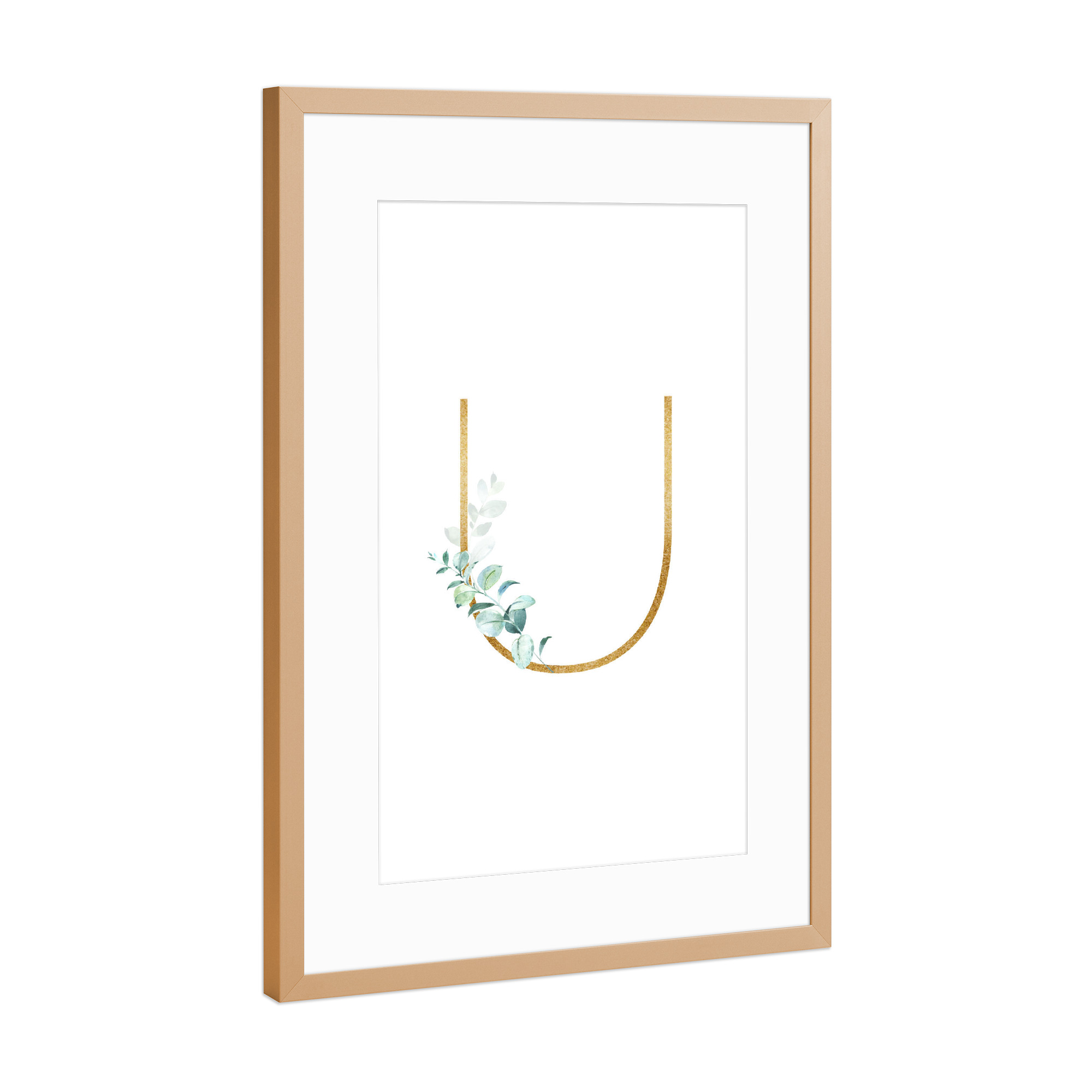 Poster mit Rahmen Kupfer "Eucalyptus Alphabet - U" artboxONE - Buchstaben / U - Eucalyptus-alphabet,Buchstabe-u,Abc,U,Buchstabe,Eukalyptus,Alphabet