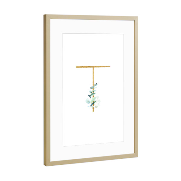 Poster mit Rahmen Gold "Eucalyptus Alphabet - T" artboxONE - Buchstaben / T - Eucalyptus-alphabet,Buchstabe-t,Abc,T,Buchstabe,Eukalyptus,Alphabet