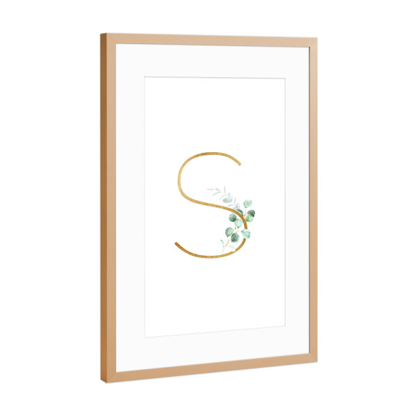 Poster mit Rahmen Kupfer "Eucalyptus Alphabet - S" artboxONE - Buchstaben / S - Eucalyptus-alphabet,Buchstabe-s,Abc,S,Buchstabe,Eukalyptus,Alphabet