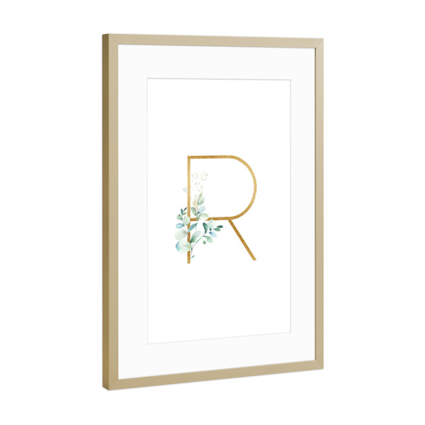 Poster mit Rahmen Gold "Eucalyptus Alphabet - R" artboxONE - Buchstaben / R - Eucalyptus-alphabet,Buchstabe-r,Abc,R,Buchstabe,Eukalyptus,Alphabet