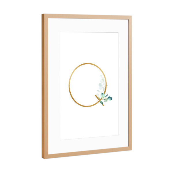 Poster mit Rahmen Kupfer "Eucalyptus Alphabet - Q" artboxONE - Buchstaben / Q - Eucalyptus-alphabet,Buchstabe-q,Abc,Q,Buchstabe,Eukalyptus,Alphabet