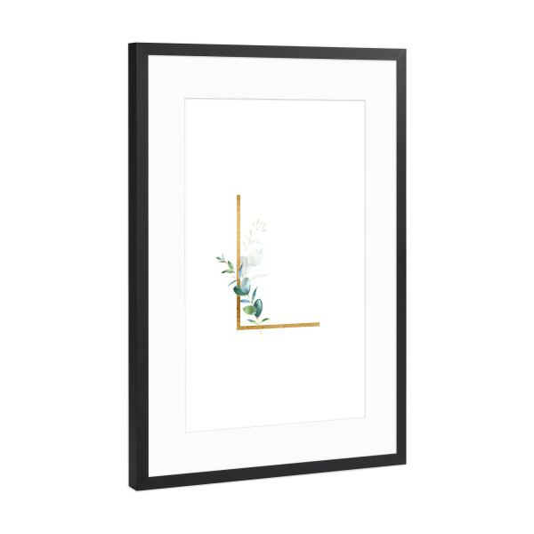 Poster mit Rahmen Schwarz (Metallic) "Eucalyptus Alphabet - L" artboxONE - Buchstaben / L