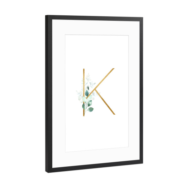 Poster mit Rahmen Schwarz (Metallic) "Eucalyptus Alphabet - K" artboxONE - Buchstaben / K