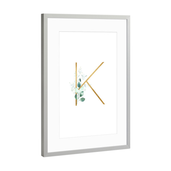 Poster mit Rahmen Silber "Eucalyptus Alphabet - K" artboxONE - Buchstaben / K - Eucalyptus-alphabet,Buchstabe-k,Abc,K,Buchstabe,Eukalyptus,Alphabet