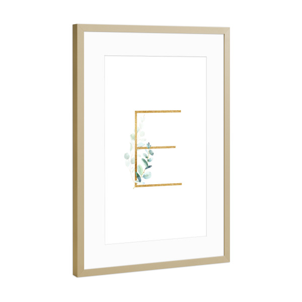 Poster mit Rahmen Gold "Eucalyptus Alphabet - E" artboxONE - Buchstaben / E - Eucalyptus-alphabet,Buchstabe-e,Abc,E,Buchstabe,Eukalyptus,Alphabet