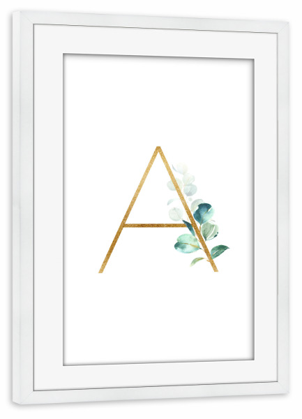 Poster mit Rahmen weiß "Eucalyptus Alphabet - A" artboxONE - Buchstaben / A - Eucalyptus-alphabet,Buchstabe-a,Abc,A,Buchstabe,Eukalyptus,Alphabet