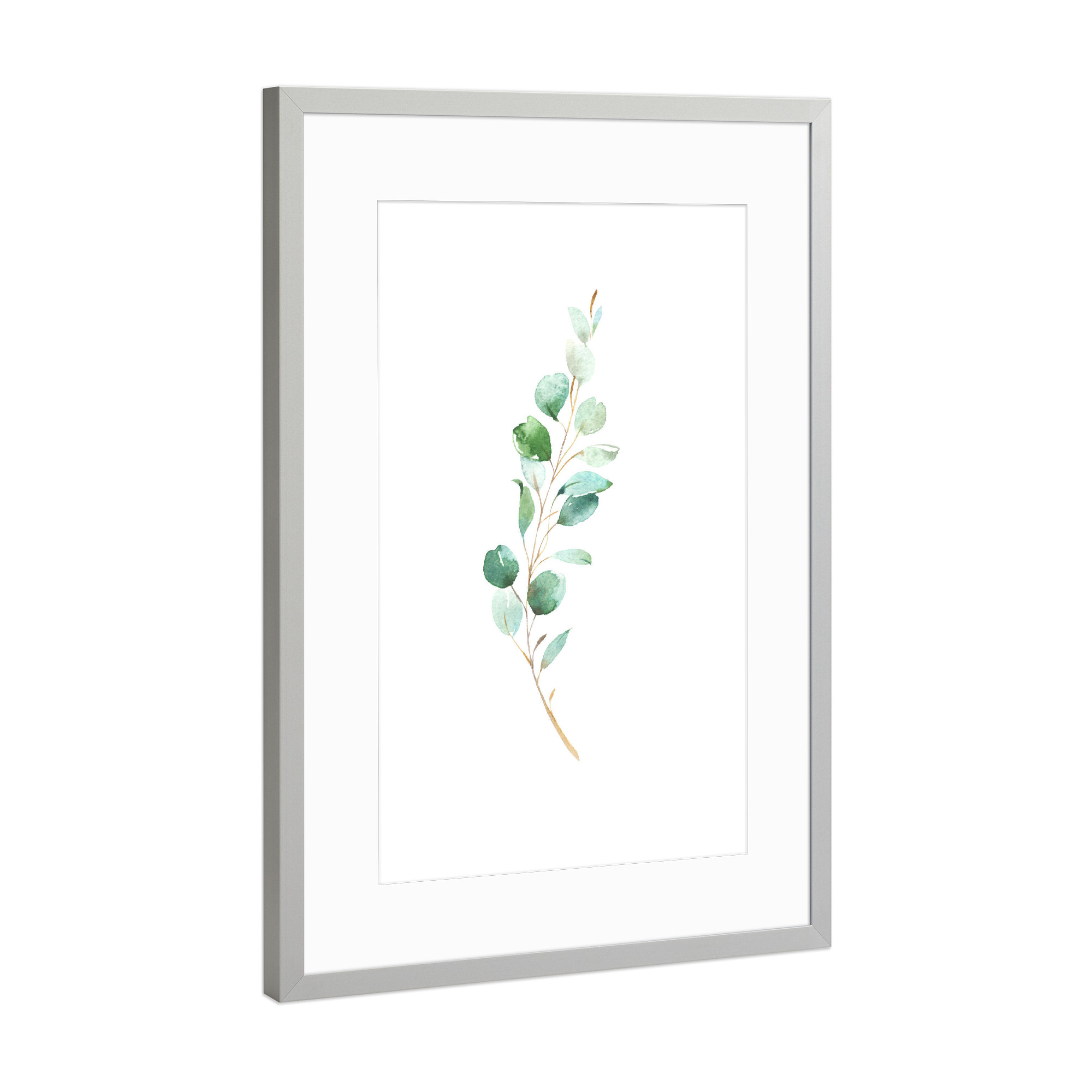 Poster mit Rahmen Silber "Eucalyptus No.4 Watercolor" artboxONE - Floral - Eukalyptus,Zweig,Pflanze,Wasserfarbe,Aquarel