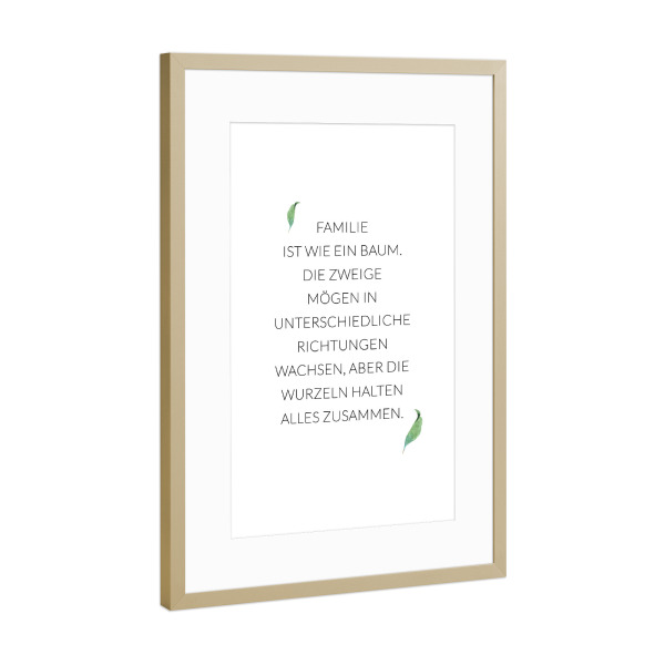 Poster mit Rahmen Gold "Familie ist wie ein Baum" artboxONE - Typografie,Schwarzweiß,Für Mama,Für Papa