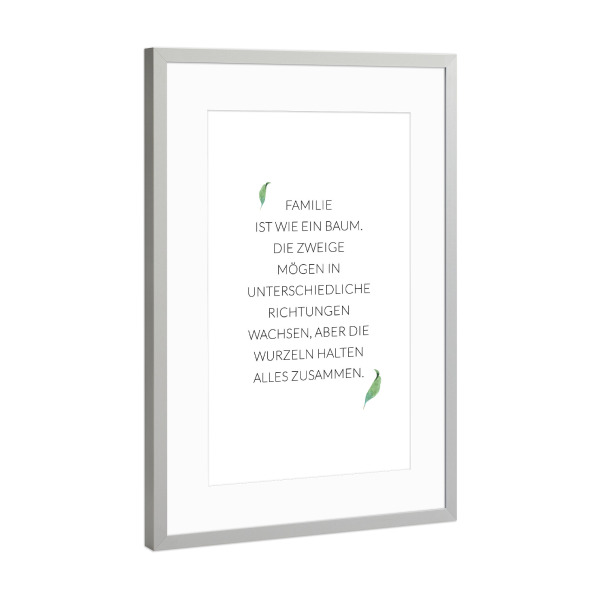 Poster mit Rahmen Silber "Familie ist wie ein Baum" artboxONE - Typografie,Schwarzweiß,Für Mama,Für Papa