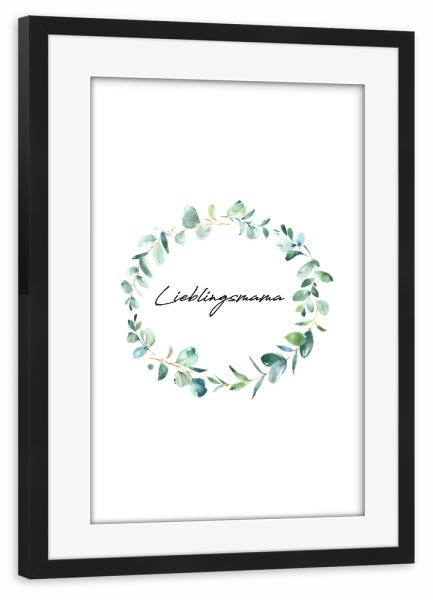 Poster mit Rahmen schwarz "Lieblingsmama Eukalyptus" artboxONE - Typografie,Für Mama - Mama,Mami,Mutter,Muttertag,Liebling,Liebe