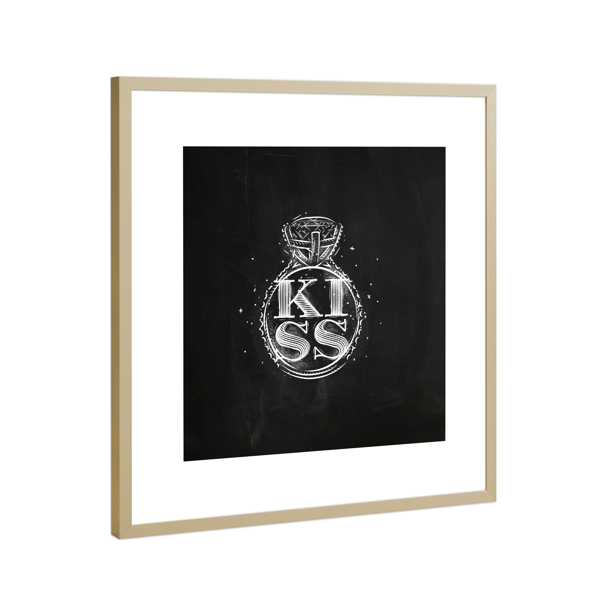 Poster mit Rahmen Gold "Vintage ring kiss chalk" artboxONE - Schwarzweiß,Liebe - Illustration,Retro,Vintage,Love,Kiss,Ring,Elegant,Chalk,Chalkboard