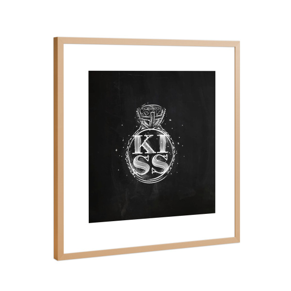 Poster mit Rahmen Kupfer "Vintage ring kiss chalk" artboxONE - Schwarzweiß,Liebe - Illustration,Retro,Vintage,Love,Kiss,Ring,Elegant,Chalk,Chalkboard