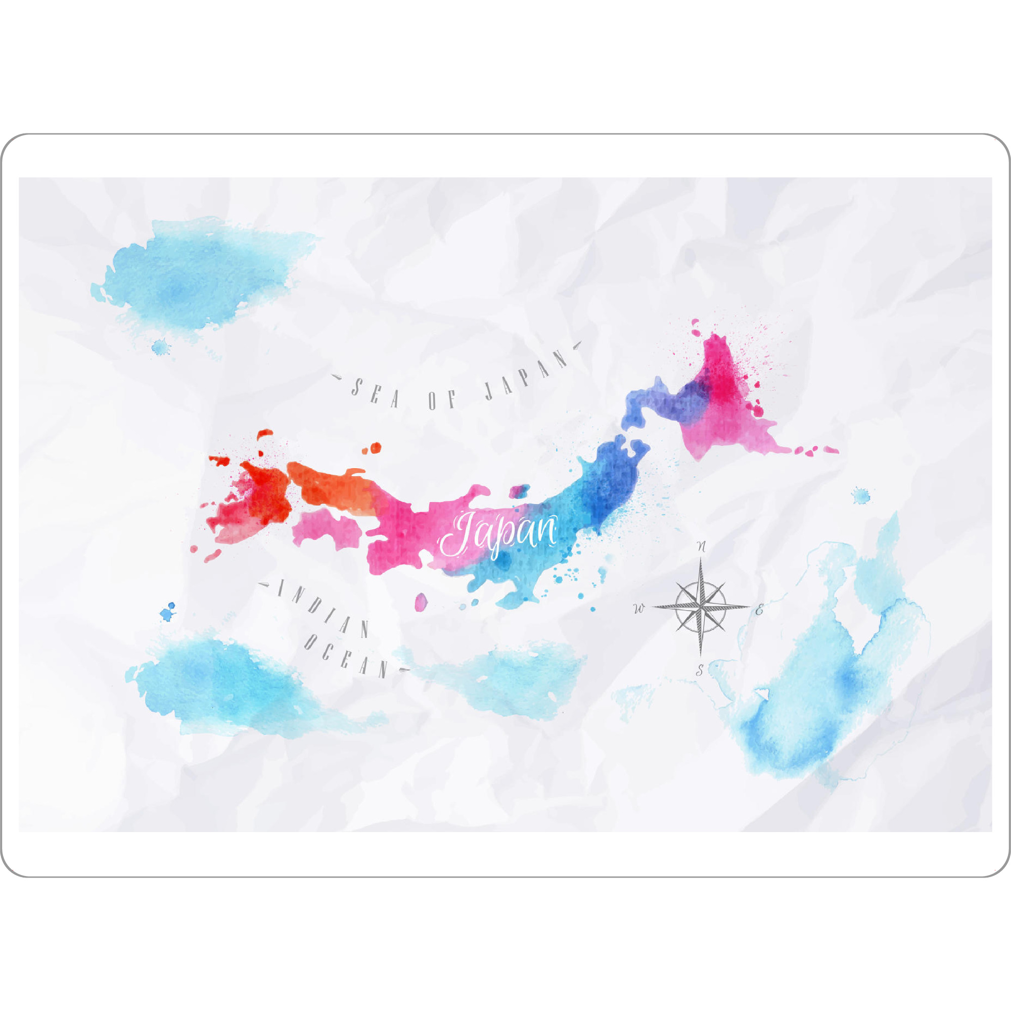 Tischset "Watercolor map Japan pink blue" artboxONE - Kartografie - Map,Watercolor,Paint,Illustration,Colorful,Vintage,Island,Japan - Bild map
