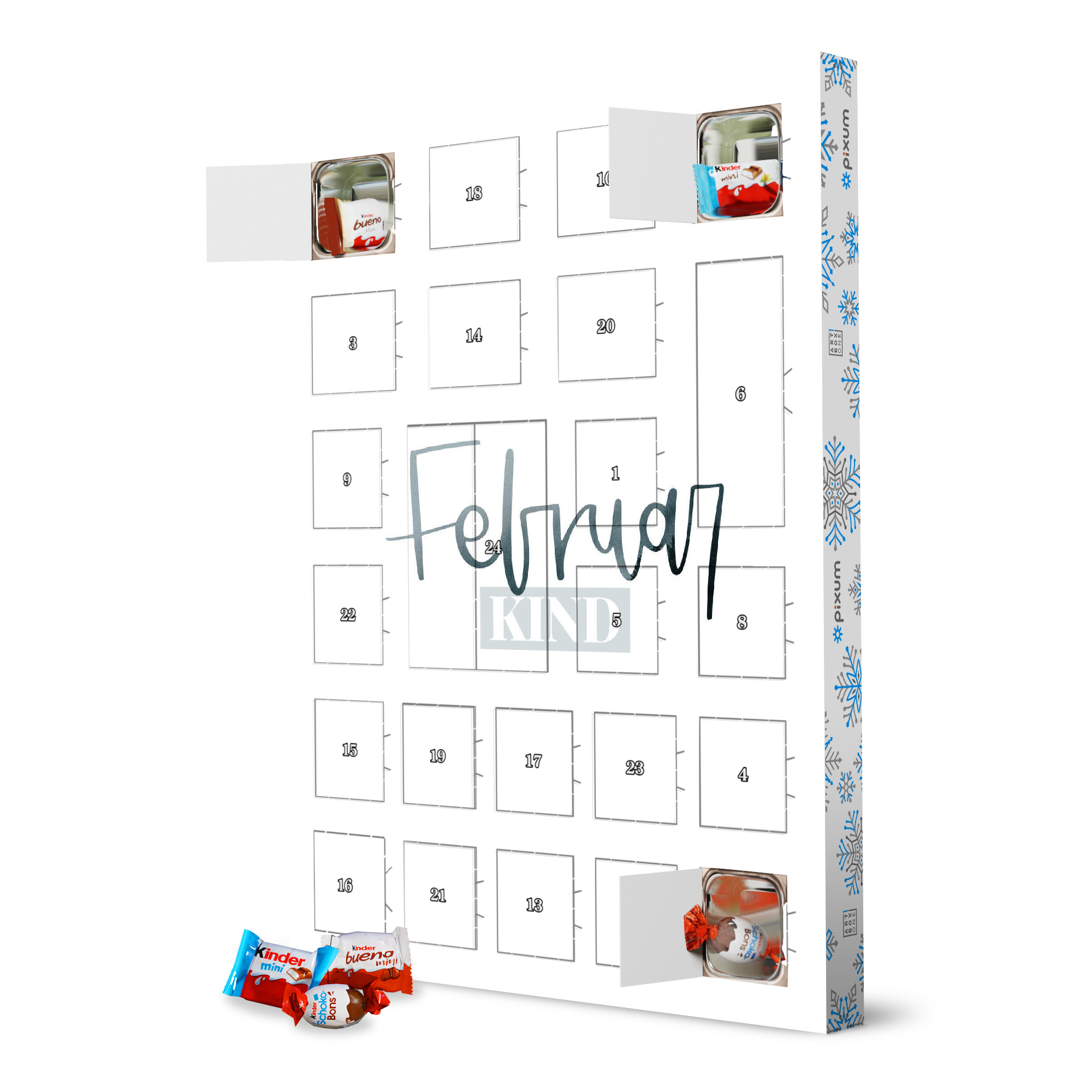 Adventskalender XXL mit Produkten von Kinder Februarkind artboxONE Adventskalender Typografie