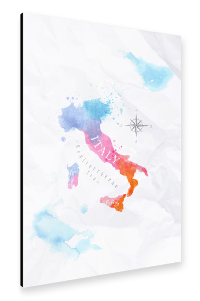 Alu-Dibond "Watercolor Map Italy pink & blue" 30x20 cm artboxONE
