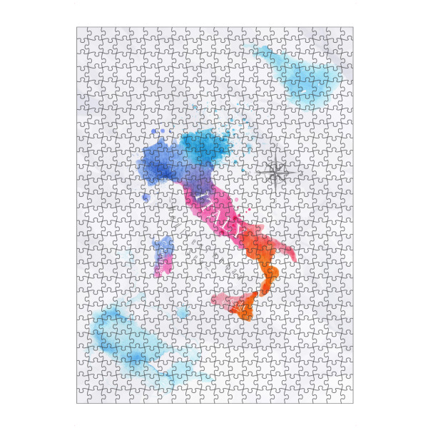 Puzzle Ravensburger "Watercolor Map Italy pink & blue" artboxONE - Kartografie - Map,World,Watercolor,Paint,Illustration,Colorful,Vintage,Italy,Sicily