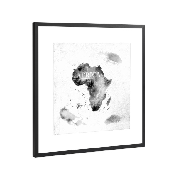 Poster mit Rahmen Schwarz (Metallic) "Ink Africa map" artboxONE - Reise,Schwarzweiß,Reise / Afrika,Kartografie