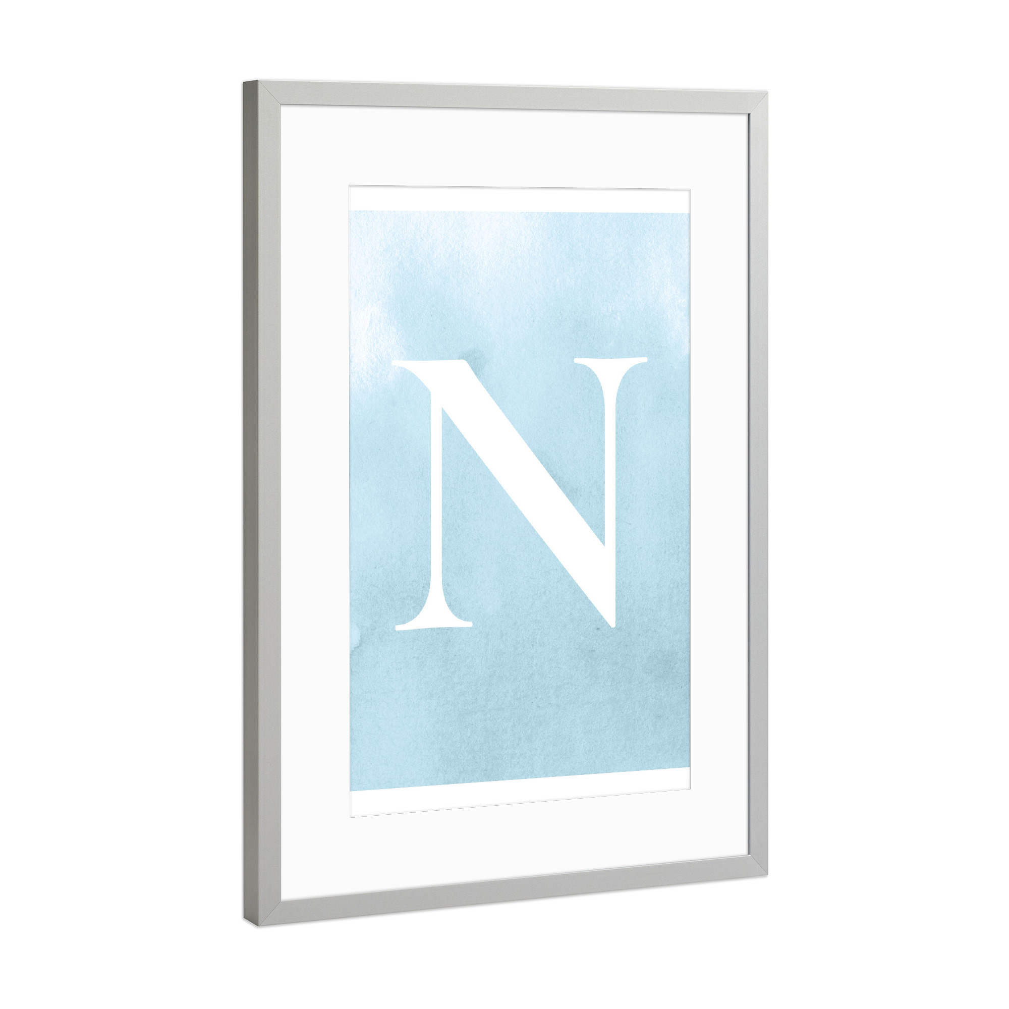 Poster mit Rahmen Silber "Babyboy N" artboxONE - Buchstaben / N - N,Buchstabe,Anfangsbuchstabe,Namen,Namensposter