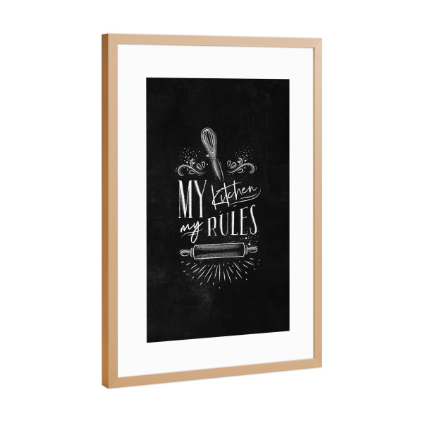 Poster mit Rahmen Kupfer "My Kitchen My Rules" artboxONE - Essen & Trinken,Schwarzweiß