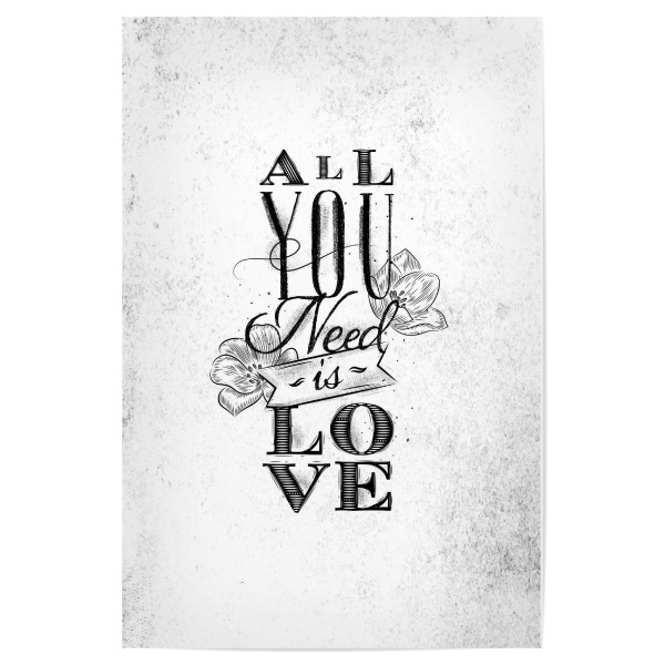 Poster "All you need is love gray" artboxONE - Typografie - Illustration,Design,Retro,Vintage,Lettering,Calligraphy,Love,All,You,Need