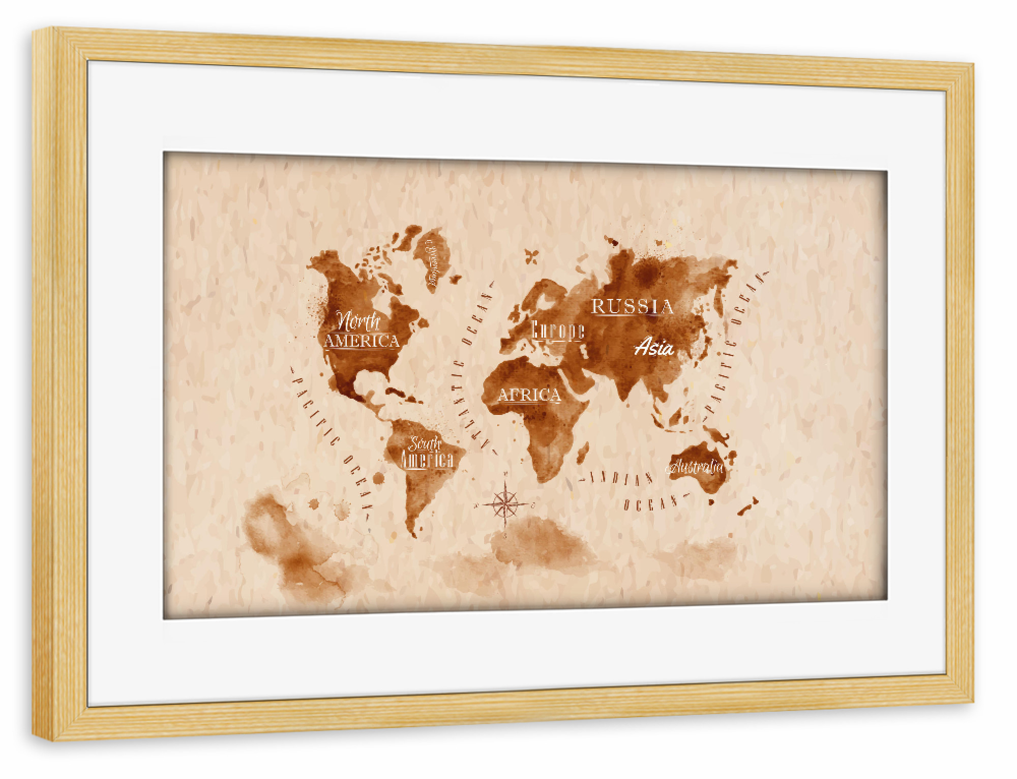 Poster mit Rahmen kiefer "World map retro brown" artboxONE - Kartografie