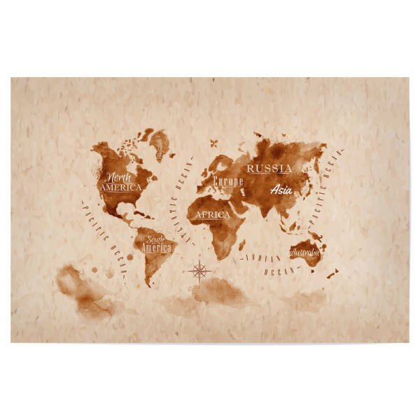 Poster 30x20 cm "World map retro brown" artboxONE - Kartografie