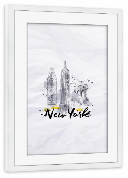 Poster mit Rahmen weiß "Watercolor New York buildings" artboxONE - Städte / New York