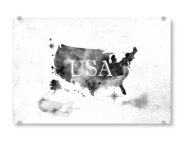 Acrylglasbild "Ink United States map" artboxONE - Kartografie - Map,Watercolor,Paint,Art,Graphic,Vintage,Retro,America,United,States,Usa