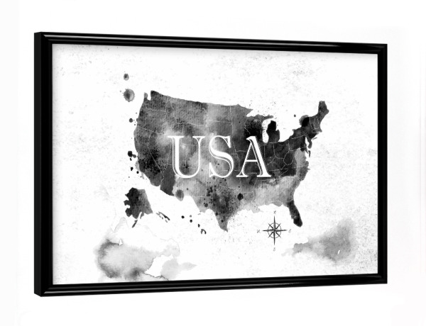 Poster mit schwarzem Rahmen "Ink United States map" artboxONE - Kartografie