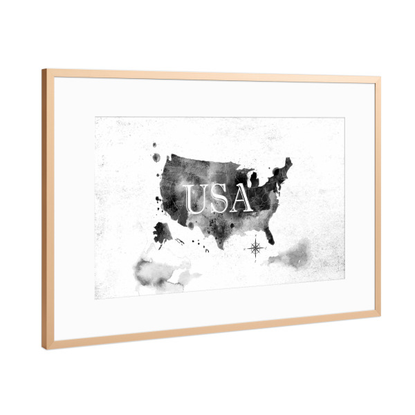 Poster mit Rahmen Kupfer "Ink United States map" artboxONE - Kartografie - Map,Watercolor,Paint,Art,Graphic,Vintage,Retro,America,United,States,Usa