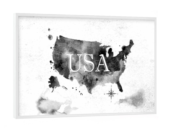 Poster mit weißem Rahmen "Ink United States map" artboxONE - Kartografie - Map,Watercolor,Paint,Art,Graphic,Vintage,Retro,America,United,States,Usa