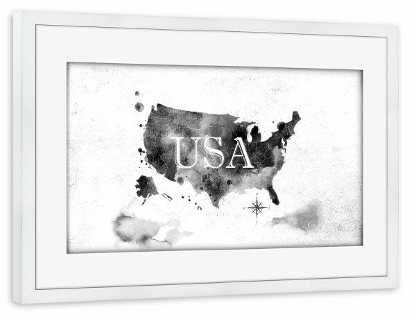 Poster mit Rahmen weiß "Ink United States map" artboxONE - Kartografie - Map,Watercolor,Paint,Art,Graphic,Vintage,Retro,America,United,States,Usa