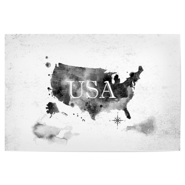 Poster "Ink United States map" artboxONE - Kartografie - Map,Watercolor,Paint,Art,Graphic,Vintage,Retro,America,United,States,Usa