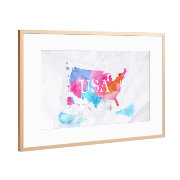 Poster mit Rahmen Kupfer "Watercolor map United States color" artboxONE - Kartografie