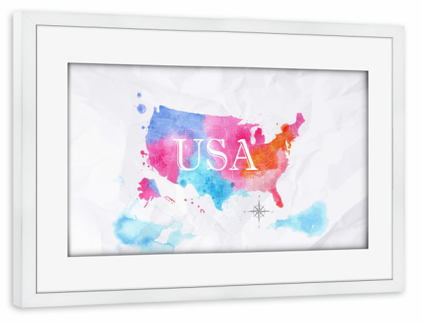Poster mit Rahmen weiß "Watercolor map United States color" artboxONE - Kartografie