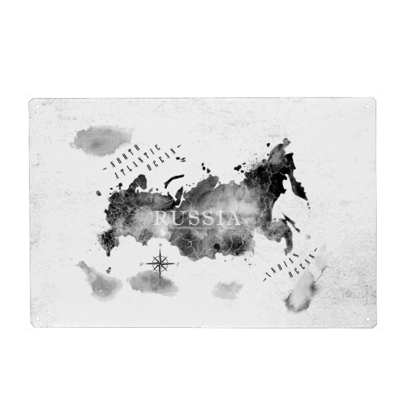 Holzbild "Ink Russia map" artboxONE - Kartografie - Map,Watercolor,Paint,Art,Design,Illustration,Vintage,Island,Retro,Russia